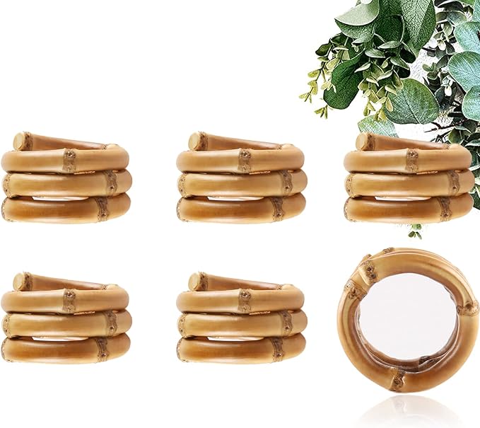 Natural Bamboo Napkin Rings Set of 6, Handmade Rattan Napkin Holder Rings - Image 8
