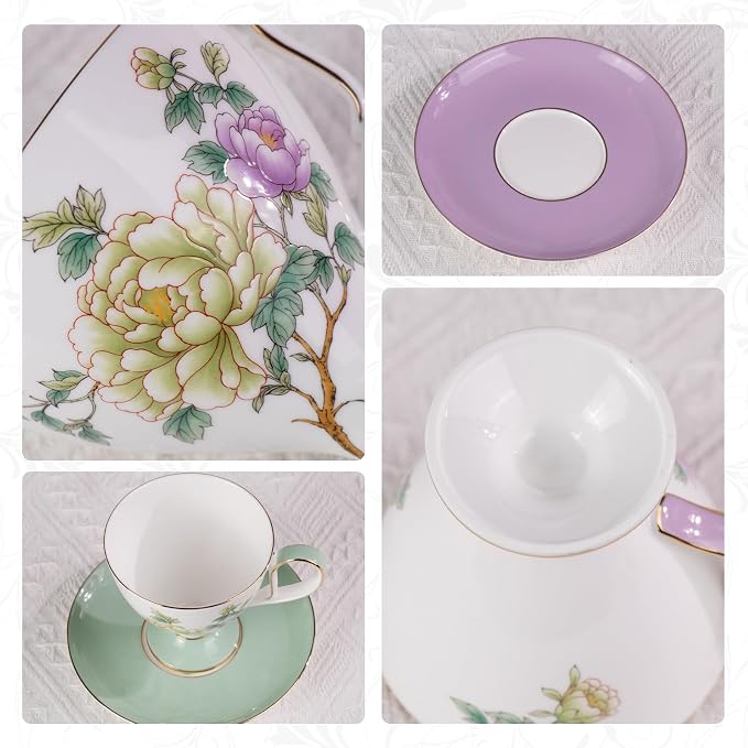 KAMMAK Ceramic Coffee Cups Saucers Set of 2, Porcelain Espresso Cups - Image 4