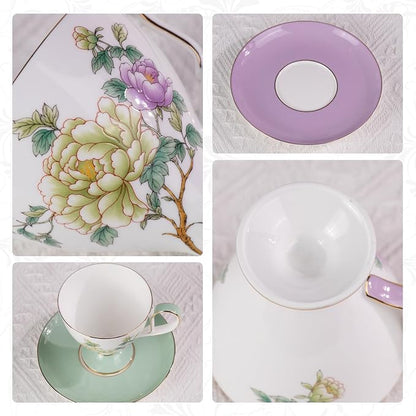 KAMMAK Ceramic Coffee Cups Saucers Set of 2, Porcelain Espresso Cups - Image 4
