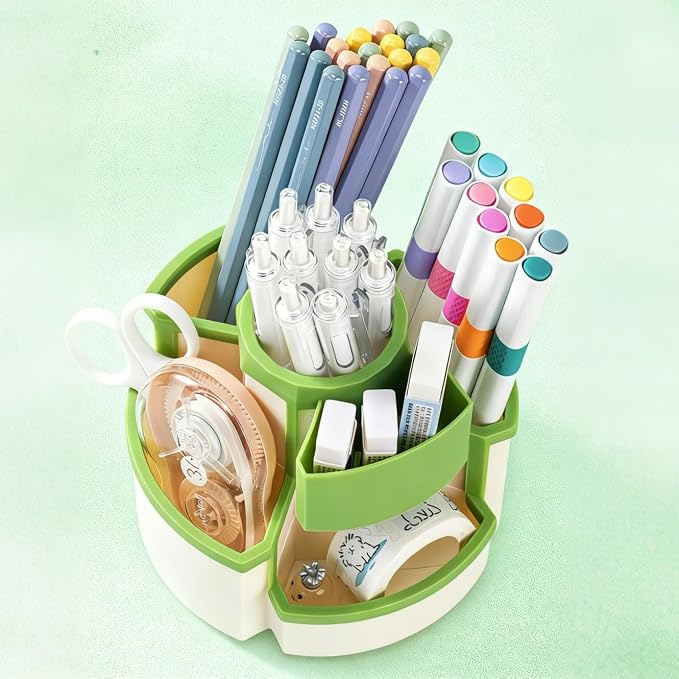 Pencil Holder for Desk Rotating Pen Organizers Green Small Desktop Organizer - Image 3