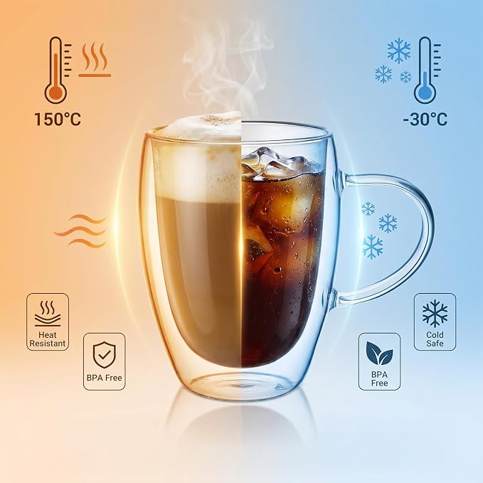 6 Pack Double Walled Glass Coffee Mugs - Image 3