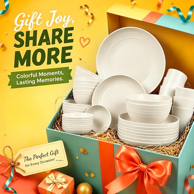Unbreakable Plates Bowls and Cups Set, Wheat Straw Dinnerware Sets | 40PCS Dish - Image 8