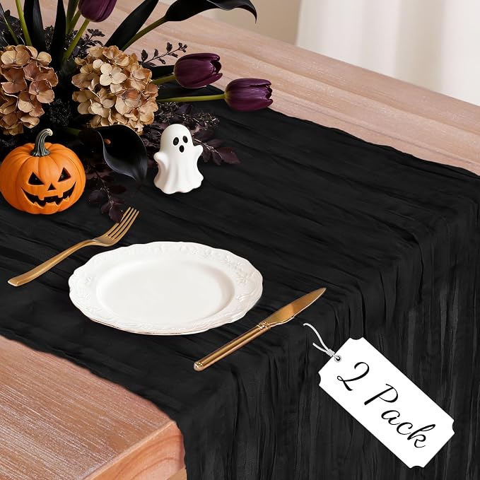 2 Pack Cheesecloth Table Runner, 120 Inch Black Table Runner by Unknown