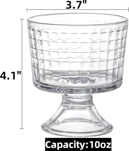 Peohud 6 Pack Glass Dessert Bowls, 10 Oz Footed Ice Cream Cups, Crystal Trifle Bowl Parfait Cup for Fruits, Pudding, Sundaes, Milkshakes, Nuts, Snack
