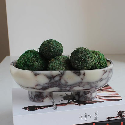 Natural Oval Calacatta Viola Marble Fruit Bowl for Kitchen Counter 10", Large Decorative Bowl Two-Legs for Home Decor, Fruits Holder For Dining Table - Kitchen Organization