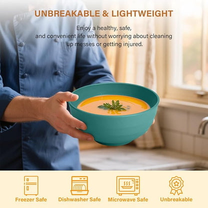 Large Bowls for Eating: Set of 8 Unbreakable 60oz Wheat Straw Bowls, - Image 4