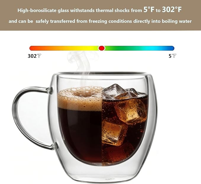 DINGPAI 4 Pack Double Wall Glass Coffee Mugs, 8oz Borosilicate Glass Mug | - Image 5
