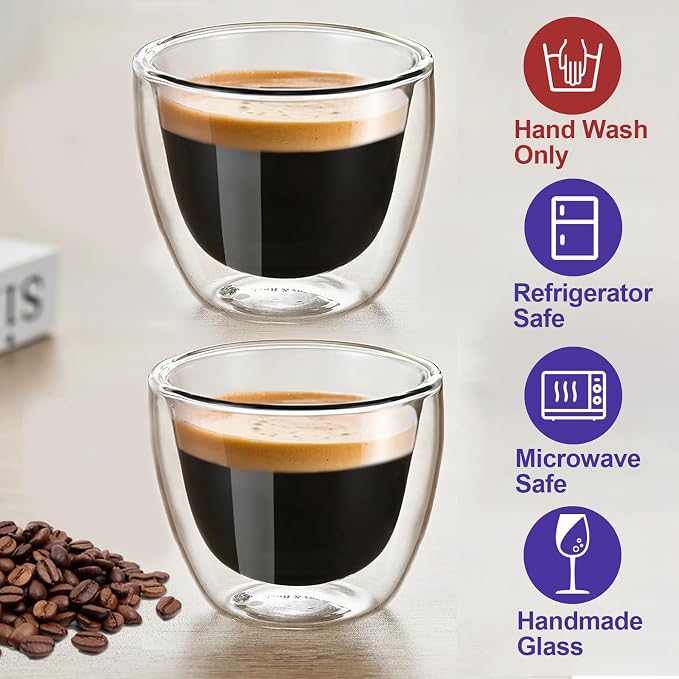 Double Wall Expresso Cups, 3 Ounce Glass Espresso Mugs - Image 4
