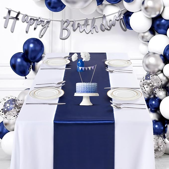 Navy Blue Satin Table Runners 12x108 inch 5 Pcs Bright Satin Silk Fabric | - Image 3