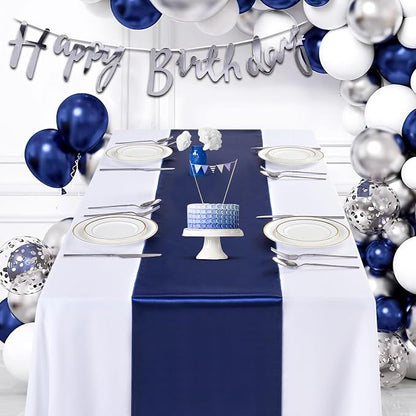 Navy Blue Satin Table Runners 12x108 inch 5 Pcs Bright Satin Silk Fabric | - Image 3