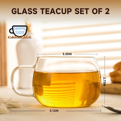 Glass Tea Cups Set of 2, Dishwasher & Microwave Safe Large Coffee Mugs - Image 7