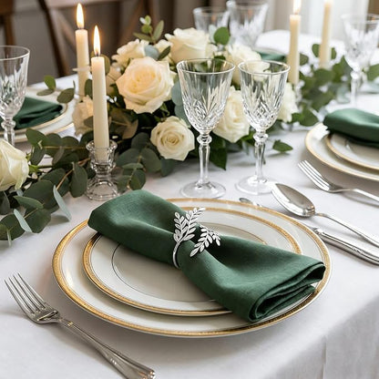 12pcs Silver Leaves Napkin Rings Set of 12, Leaf Shaped Metal Cloth Napkin - Image 3