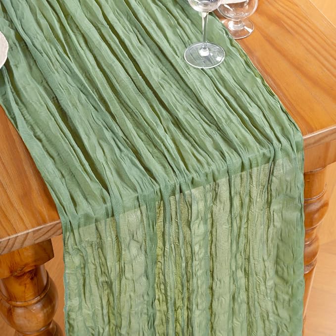 DeZerlor Sage Green Cheesecloth Table Runner 2 Pack Summer Table Runners Boho - Image 2