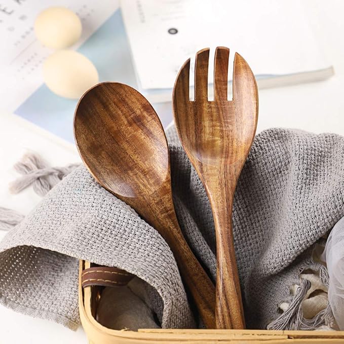 AOOSY Wooden Salad Tongs, 10.2 In Acacia Wood Salad Servers, Long Handle Salad - Image 5