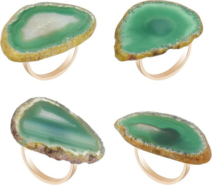 CozyTower Agate Napkin Rings Set of 4, Gold Napkin Holders for Cloth Napkins, Unique Wedding Decorations Napkin Ring Kitchen Accessories for Dinner Party (Green Agate)