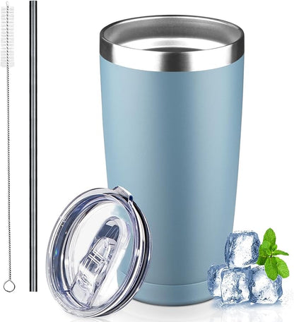 20 oz Tumbler with Lids and Straws, Stainless Steel Insulated Coffee Tumbler by GUDEMAO