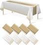 8Pack Disposable Plastic Tablecloths and Satin Table Runner Set White and Gold by MASHAN