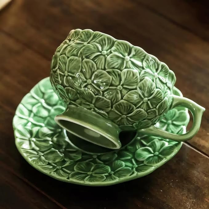 KAMMAK Tea Cups and Saucers Set of 2, 8.5 oz Porcelain Coffee Cups, 561N | - Image 4