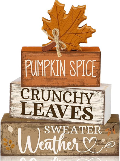 Moucuny 4 Pcs Fall Decor Wooden Maple Leaf Decoration Thanksgiving Tiered Tray by Moucuny