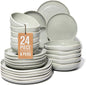 24 Pieces Dinnerware Set for 6 with Pasta Bowls, Complete Ceramic Dish Set, Stackable & Glossy Stoneware Plate and Bowl Set for Effortless Everyday Hosting, Gray Green