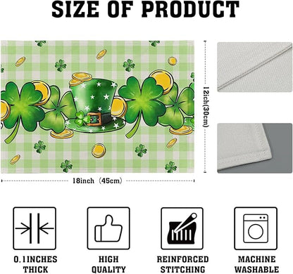 St. Patrick's Day Clover Top Hat Placemat Set of 4,Lucky Shamrock Gold Coin Dining Place Mat Table Decor 12x18 Inch Buffalo Plaid Seasonal Spring Table Mats for Home Party Kitchen Decoration