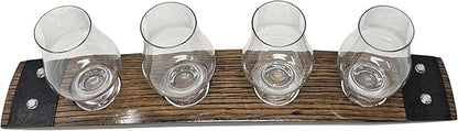 Barrel Stave Premium 4 Glass Whiskey Flight Serving Tray with Glencairn Glasses, Dark Walnut