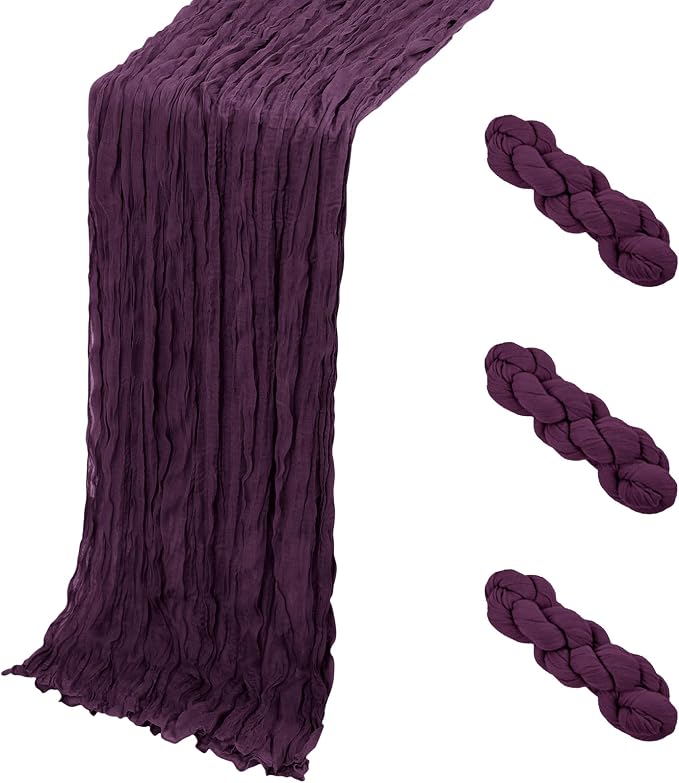 3 Pack Dark Purple Cheesecloth Table Runner, 17 x 108 Inch, Gauze Cheese Cloth by Yorcari