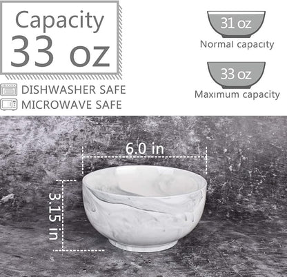 Marbling Ceramic Bowl Set of 4, 33 Oz, Dishwasher and Microwave Safe - Image 2