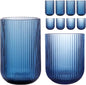 Set of 8 Ribbed Glassware, 4 Highball Glasses 14oz & 4 Rocks Drinking Glasses by WeirdUncle