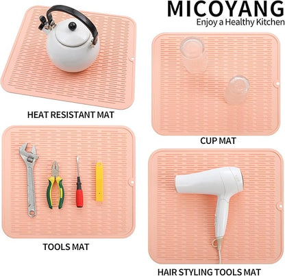 Silicone Dish Drying Mat for Multiple Usage,Easy clean,Eco-friendly,Heat-resistant Silicone Mat for Kitchen Counter or Sink,Refrigerator or Drawer Liner Pink XL 18 inches x 16 inches