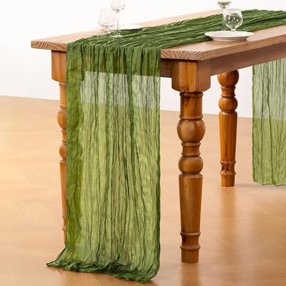 DeZerlor Olive Green Cheesecloth Table Runners 2 Pack Fall Runners | 120Inch - Image 4