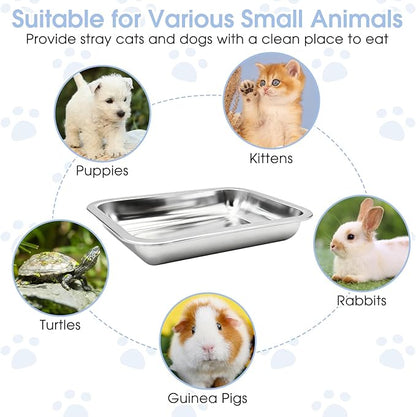 Fhiny 4 PCS Stainless Steel Dog Bowls, Metal Shallow Puppy Bowls 10"×7.5" Indoor & Outdoor Universal Dog Food Plate Whisker Fatigue Friendly Cat Dishes Easy to Clean for Puppy Kitten Doggy 1.2" H