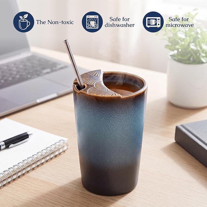 1 Pack Ceramic Coffee Mug with Sip Hole, 14.5 oz Handleless Tumbler Cup with 1 - Image 6