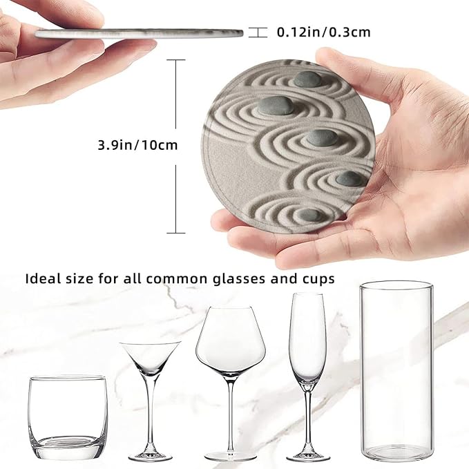 6 Pcs Japanese Zen Garden Meditation Stone Leather Coasters - Image 8
