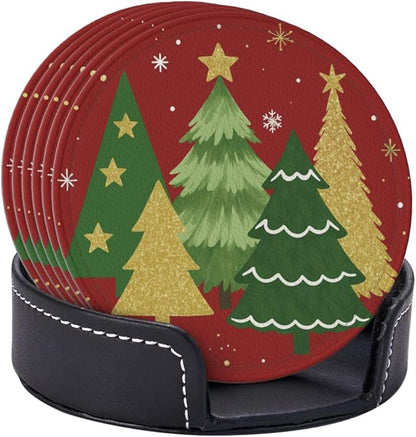 Christmas Gold Red and Green Xmas Tree Coasters - Image 2