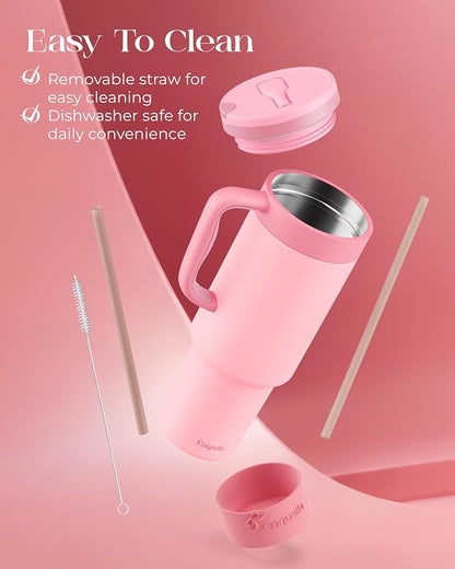 40 oz Insulated Tumbler with Handle and Push-Button Straw Lid, Stainless Steel - Image 6