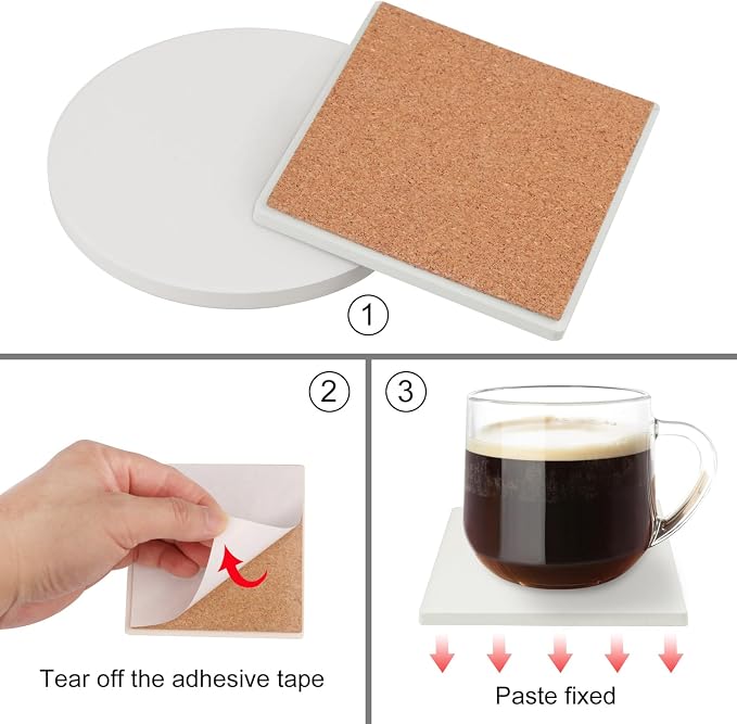 GNIEMCKIN 50 Pieces 3.54 Inch Round and Square Blank Ceramic Coasters, Unglazed - Image 3