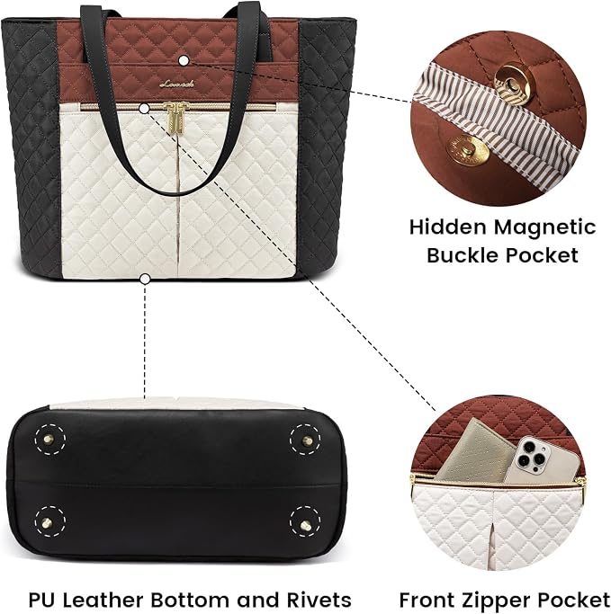 LOVEVOOK Laptop Bag for Women 17 inch, Diamond Quilted Work Tote Bags Womens - Image 5