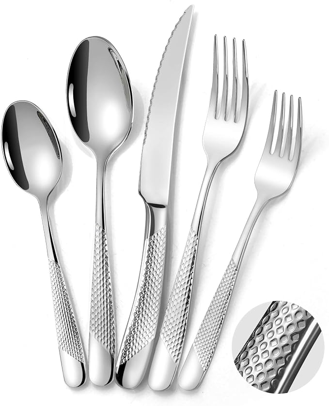 Hammered 30 Pieces Set Silverware Set by Lemeya