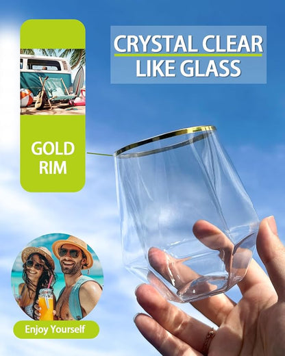 40 Pack Plastic Wine Glasses, 12 Oz Disposable Cocktail Whiskey Glasses | Gold - Image 3