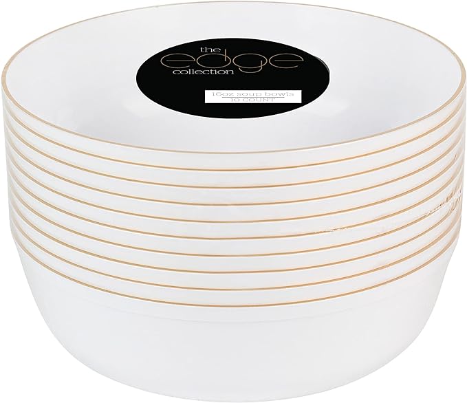 Edge Collection White with Gold Rim Plastic Party Soup Bowls Premium - Image 5