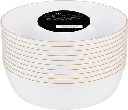 Edge Collection White with Gold Rim Plastic Party Soup Bowls Premium - Image 5