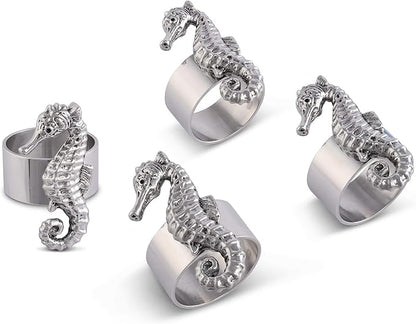 Arthur Court Designer Quality Metal Sea Horse Napkin Rings, Set of 4 - Perfect for Beach House, Coastal Chic, Nautical Decor