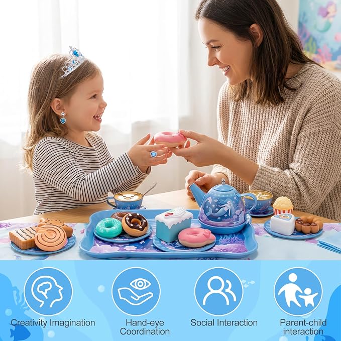iAOVUEBY Tea Party Set for Little Girls, Kids Pretend Play Kitchen Toys - Image 5