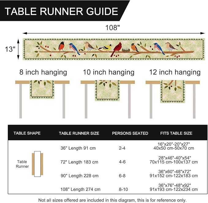 Seliem Summer Birds Tree Branches Table Runner, Cardinal Home Kitchen | Dining - Image 7