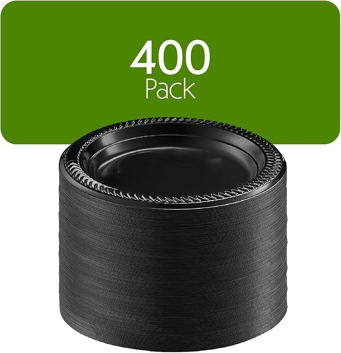 PLASTICPRO 400 PCS Black Plastic Plates Light Weight 7 Inch Plastic Dinner - Image 7