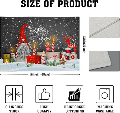 Giwawa Christmas Gnome Placemats, Xmas Elf Reindeer Place Mat for Kitchen Dining, Winter Snowflakes Non-Slip Washable Table Mats for Tabletop Holiday Camping Decor, Set of 4, 12"x18"
