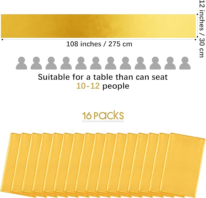 Aneco 16 Pack Satin Table Runner 12 x 108 Inch Gold Long Wedding Satin Silk - Image 2