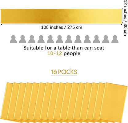 Aneco 16 Pack Satin Table Runner 12 x 108 Inch Gold Long Wedding Satin Silk - Image 2