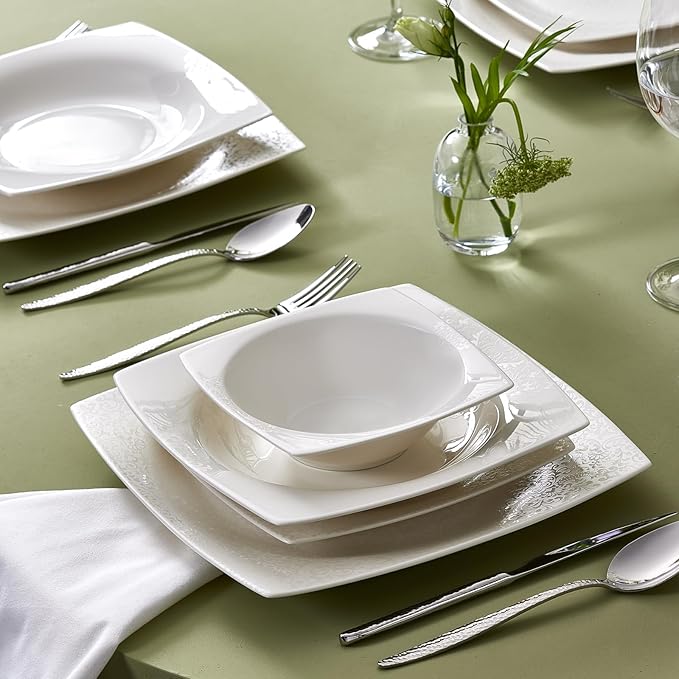 Karaca New Flava 24 Piece Porcelain Dinnerware Set for 6 People, Elegant Porcelain Dishware with Dinner, Pasta, Side Plates, Bowls, Kitchen Essentials Durable, Resistant, Ideal for Dinner Serving